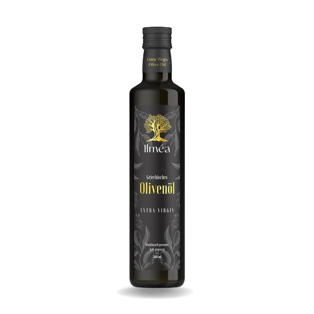 ILMEA_Olivenoel_Flasche_500ml_Griechisches Olivenöl Schweiz kaufen, kalt gepresst und extra nativ, Olivenöl Geschenk